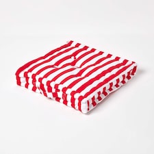 Homescapes Cotton Red Thick Stripe Floor Cushion - 50 x 50 cm | Red | 50 x 50 cm