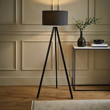 ValueLights Barbro Black Tripod Floor Lamp Charcoal Shade Grey