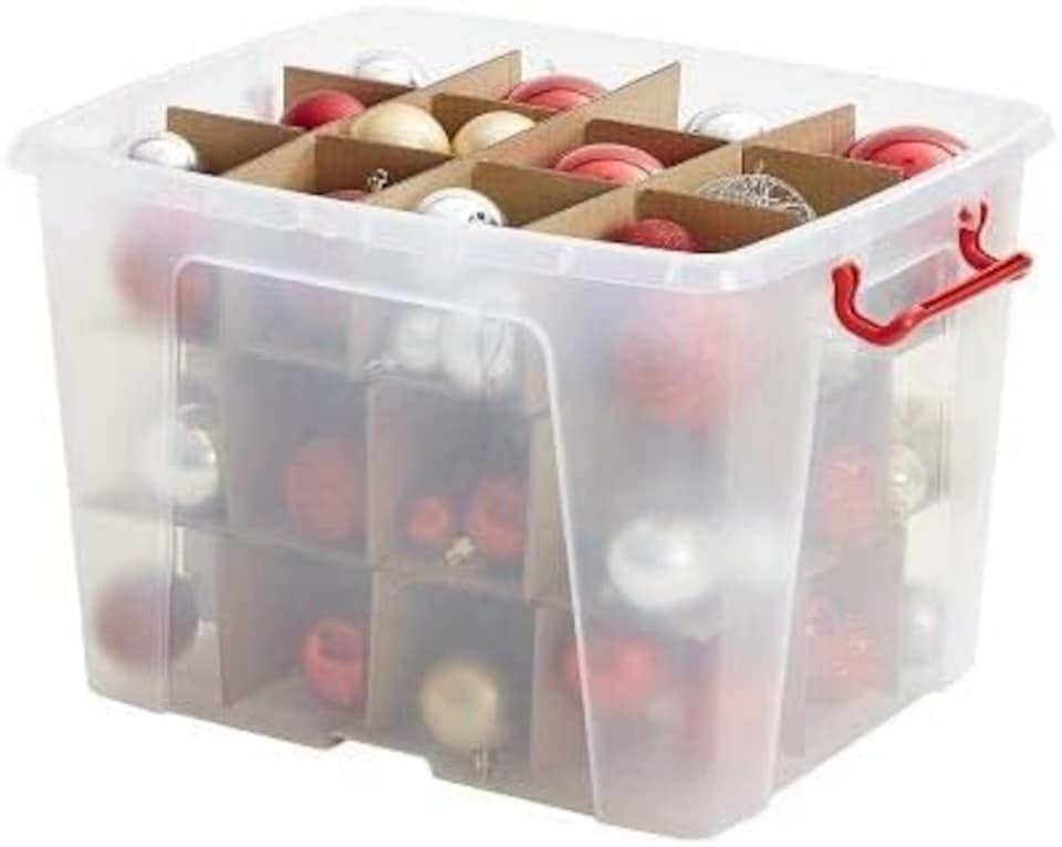 image 1 of Strata Christmas Bauble Box 40L - Clear with Red Handles