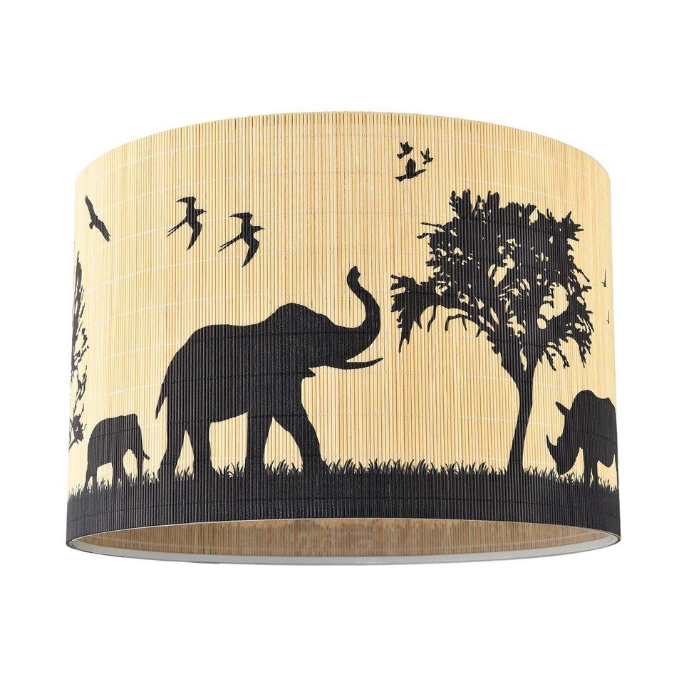 image 1 of Modern Safari Bamboo Pendant Light Shade with Black Animals and Trees | Brown | Brown | 1