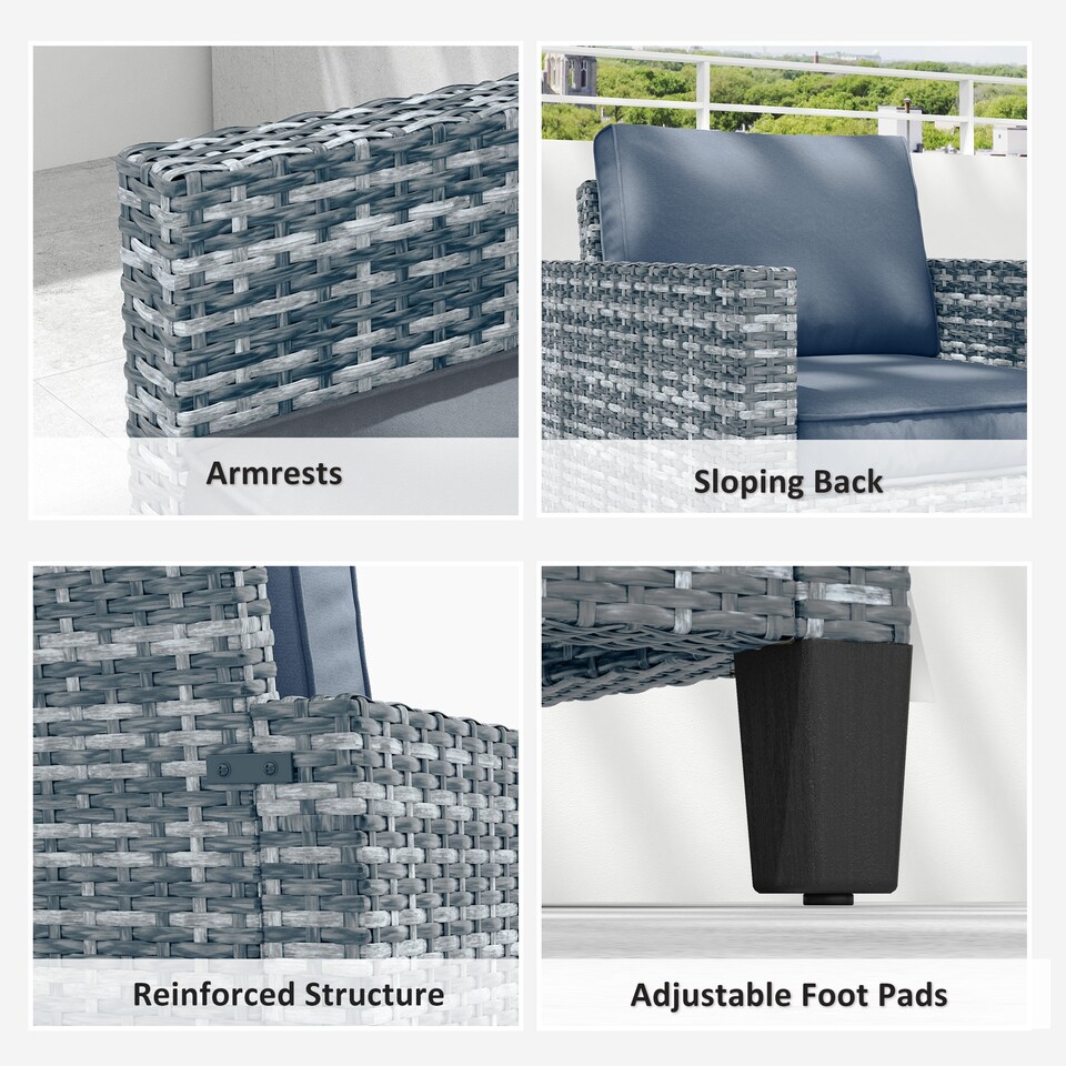 image 1 of Outsunny Single Seater Rattan Garden Armchair, PE Wicker Rattan Chair with Armrests and Cushions, Garden Chair with Galvanised Steel Frame for Conservatory, Porch, Light Grey | Grey | One Size