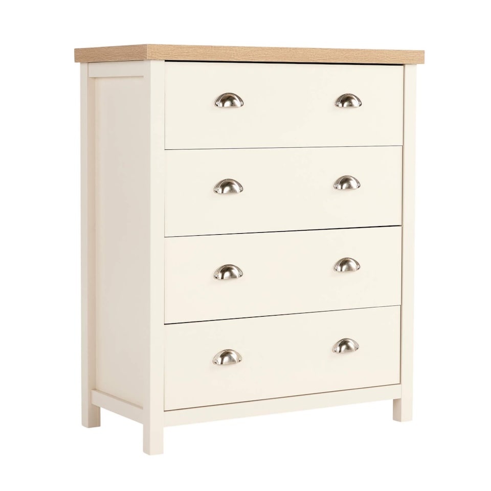 image 1 of Chest of Drawers Oak Top Metal Handles Bedroom Storage Furniture | White