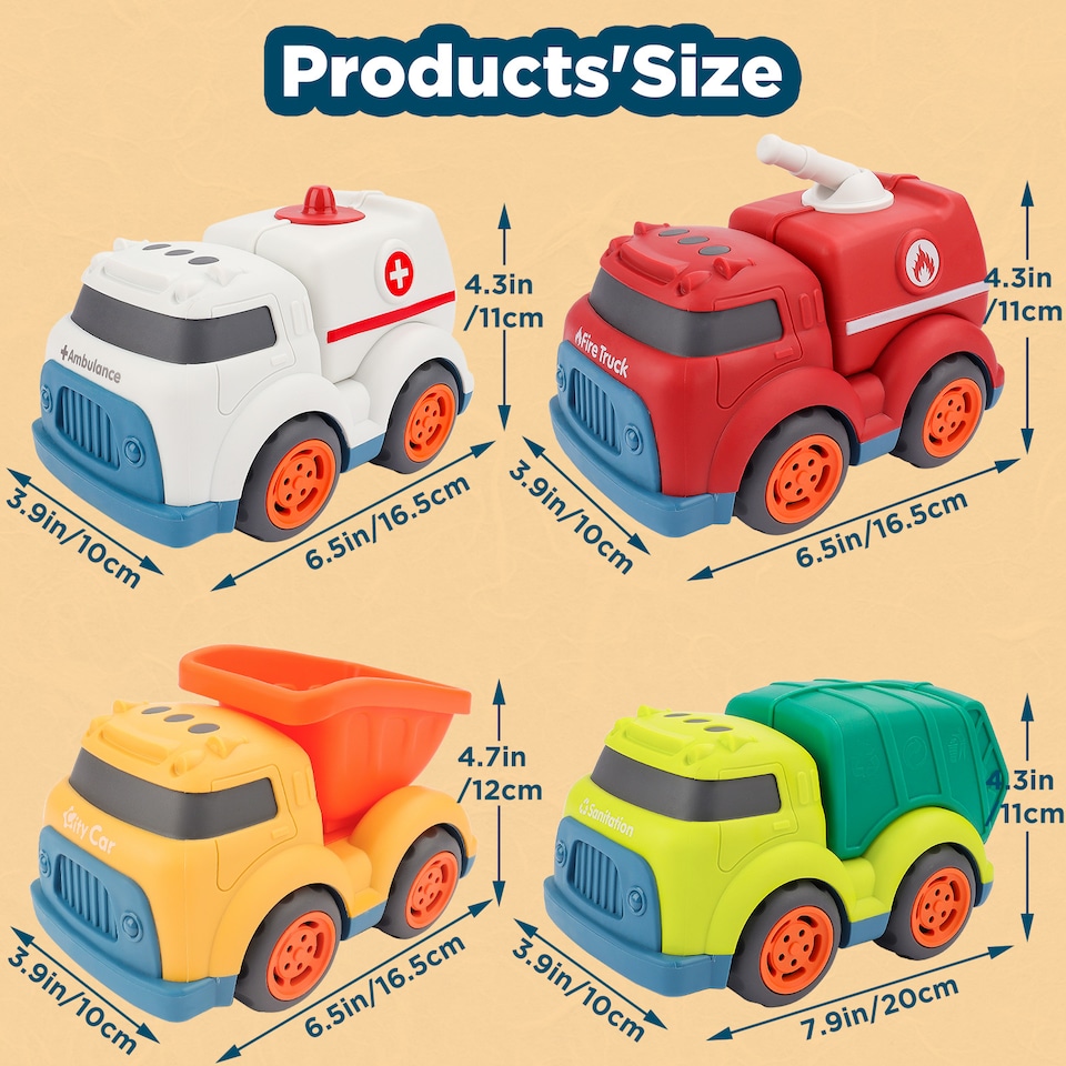 image 1 of Friction Powered Push & Go Truck Set – Pack of 4