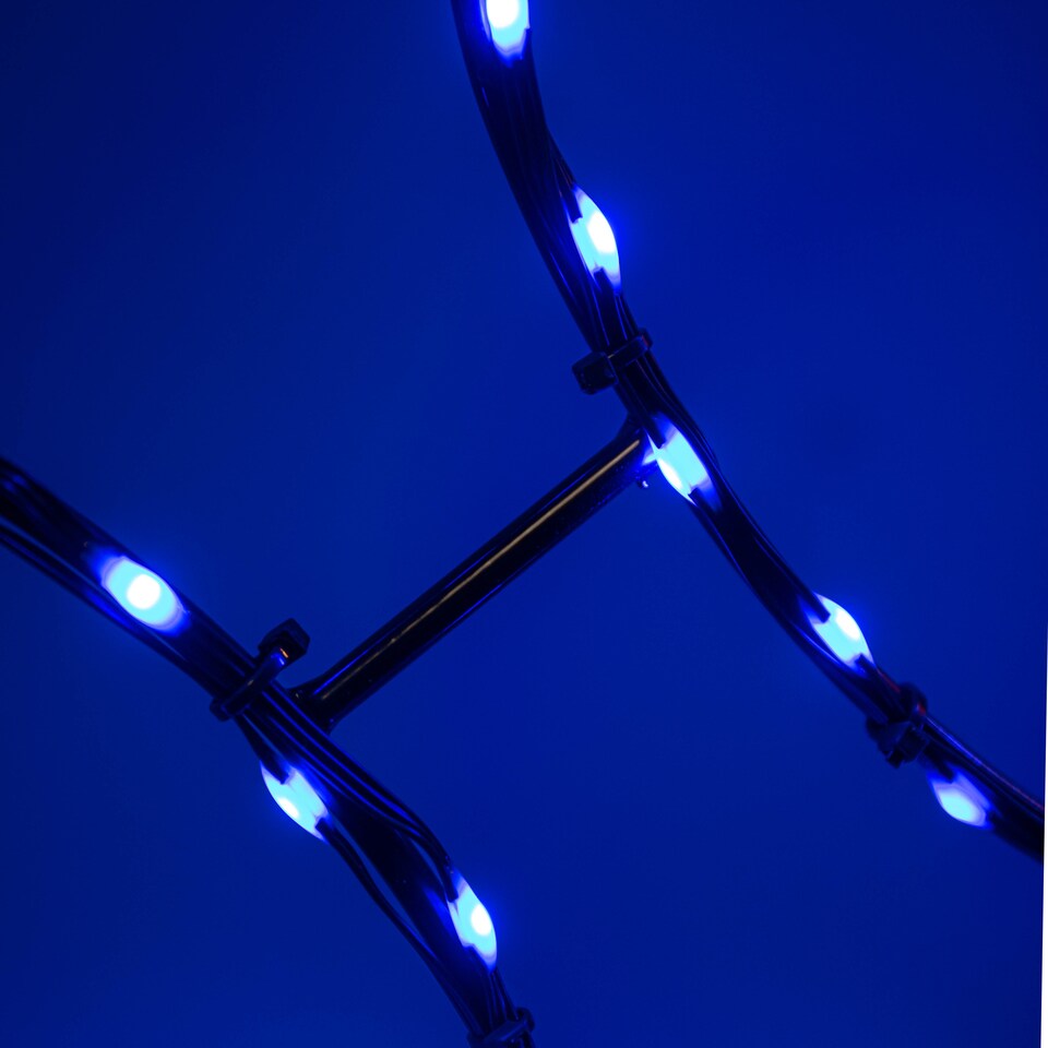 image 1 of 78cm Metal Hanging Christmas Bauble with 245 Static & Twinkling LEDs in Blue & White