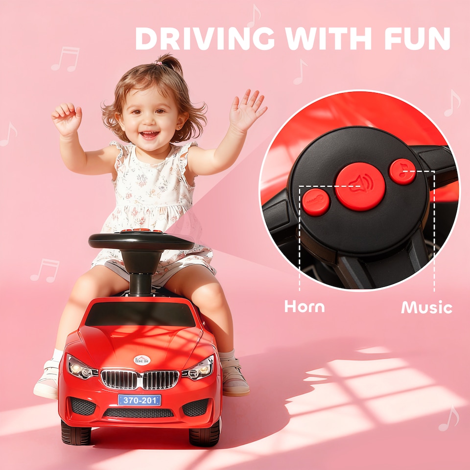 image 1 of HOMCOM Ride on Car Baby Toddler Walker Foot to Floor Sliding Car Slider with Horn Music Working Lights Storage for 1.5 - 3 Years Old, Red