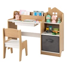 COSTWAY Kids Study Desk and Chair Set Children Table Natural