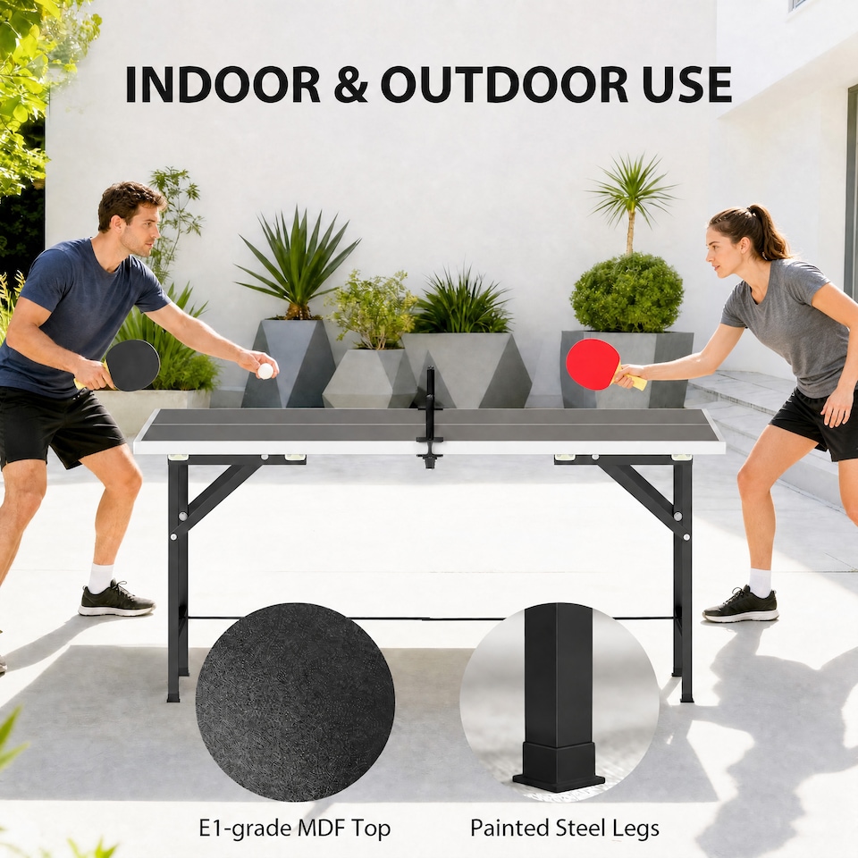 image 1 of SPORTNOW 5ft Mid-Size Table Tennis Table for Indoor Game, Black