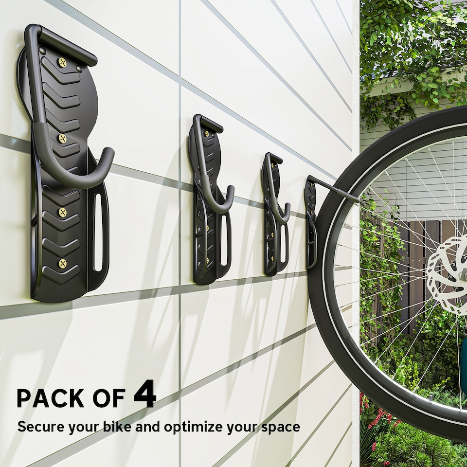 image 1 of SPORTNOW 4 Pack Bike Rack, Wall Mounted Bike Hooks for Garage