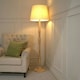 image 1 of ValueLights Victoria Light Wood Traditional Stem Floor Lamp with Beige Fabric Tapered Shade