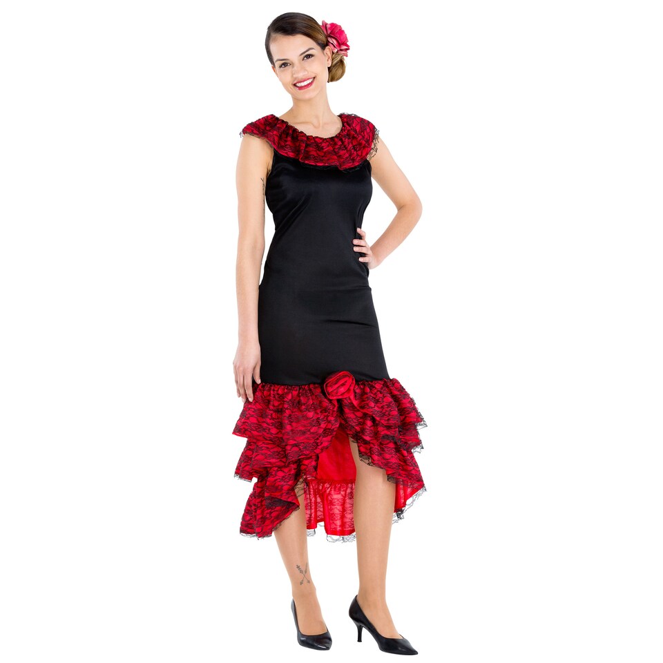 image 1 of Womens Flamenco Dress  Spanish Dancer Costume | Red | red | 2XL | 1