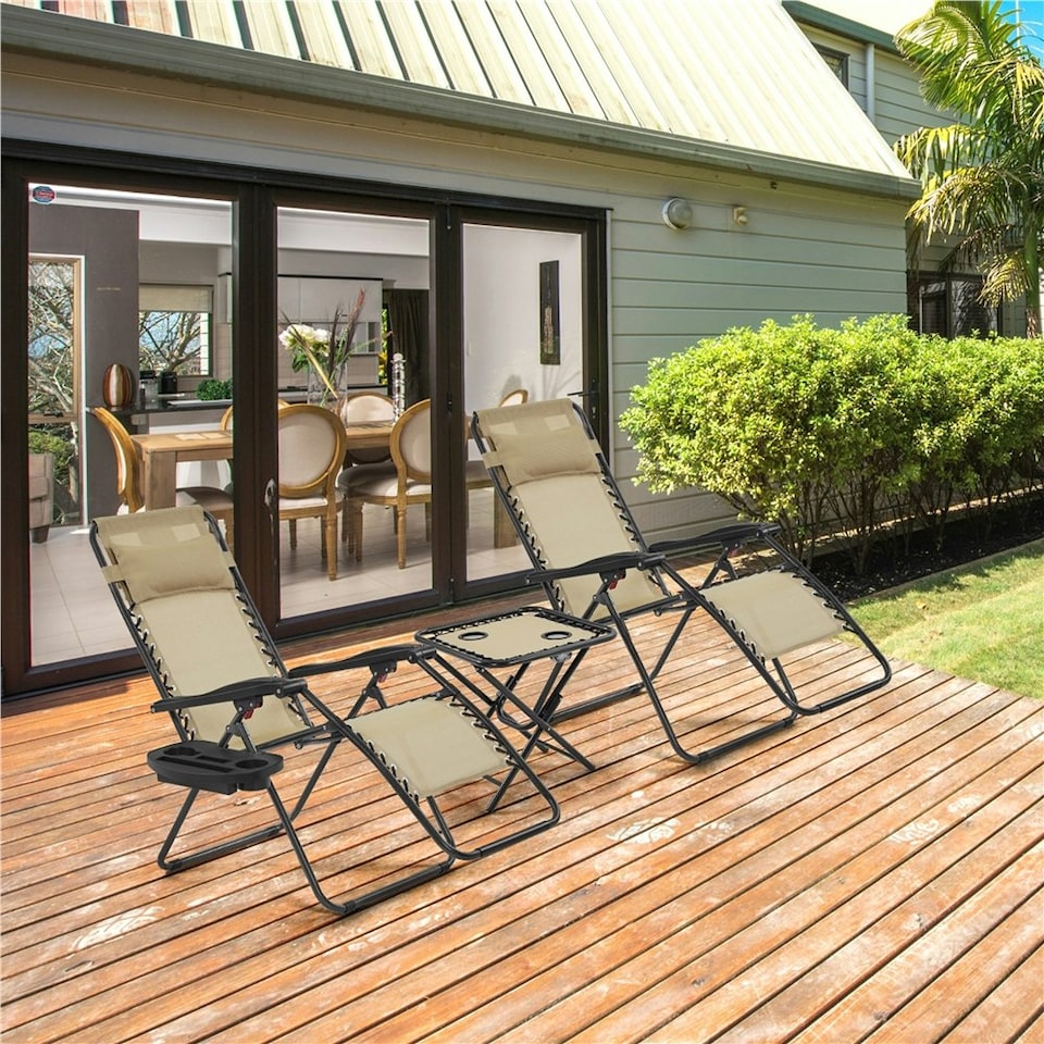 image 1 of Yaheetech 3pcs Outdoor Zero Gravity Chairs with Table