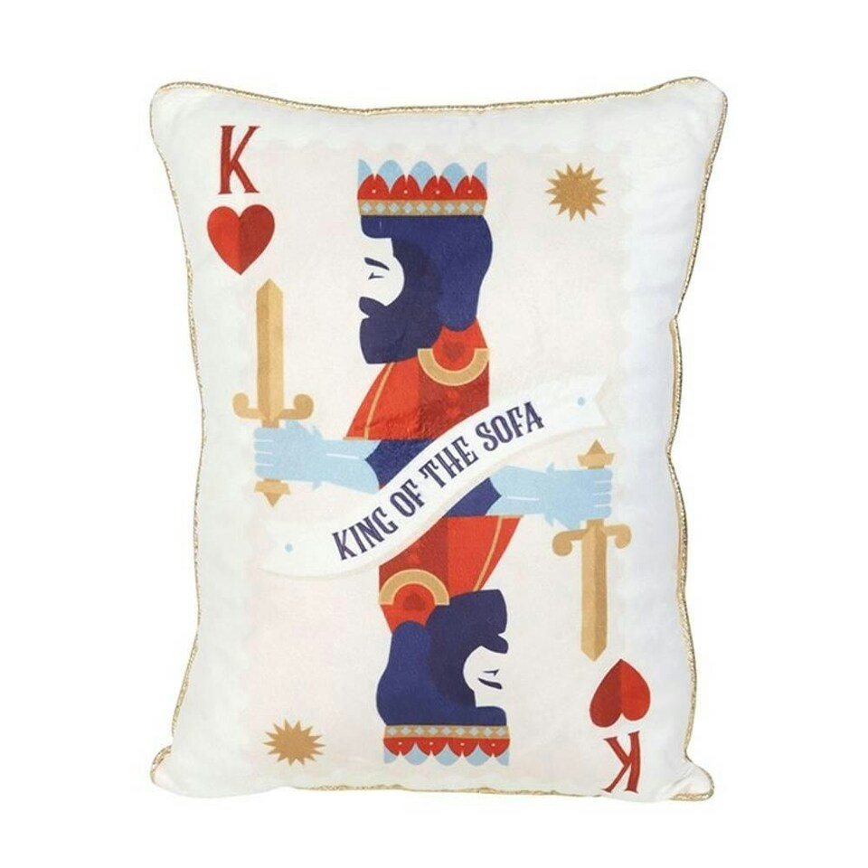 image 1 of Something Different King of the Sofa Playing Card Cushion - White/Dark Blue - One Size