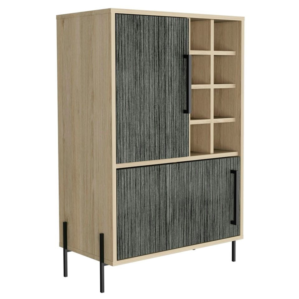 image 1 of Harvard Washed Oak and Wood Grain Grey Effect 2-Door Drinks Bar - Modern Storage Cabinet | Brown | Brown | 1