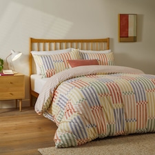 Duvet Day Madison Stripe Printed Soft Touch Duvet Cover Set | Multi | Multi/Apricot | Double | 1