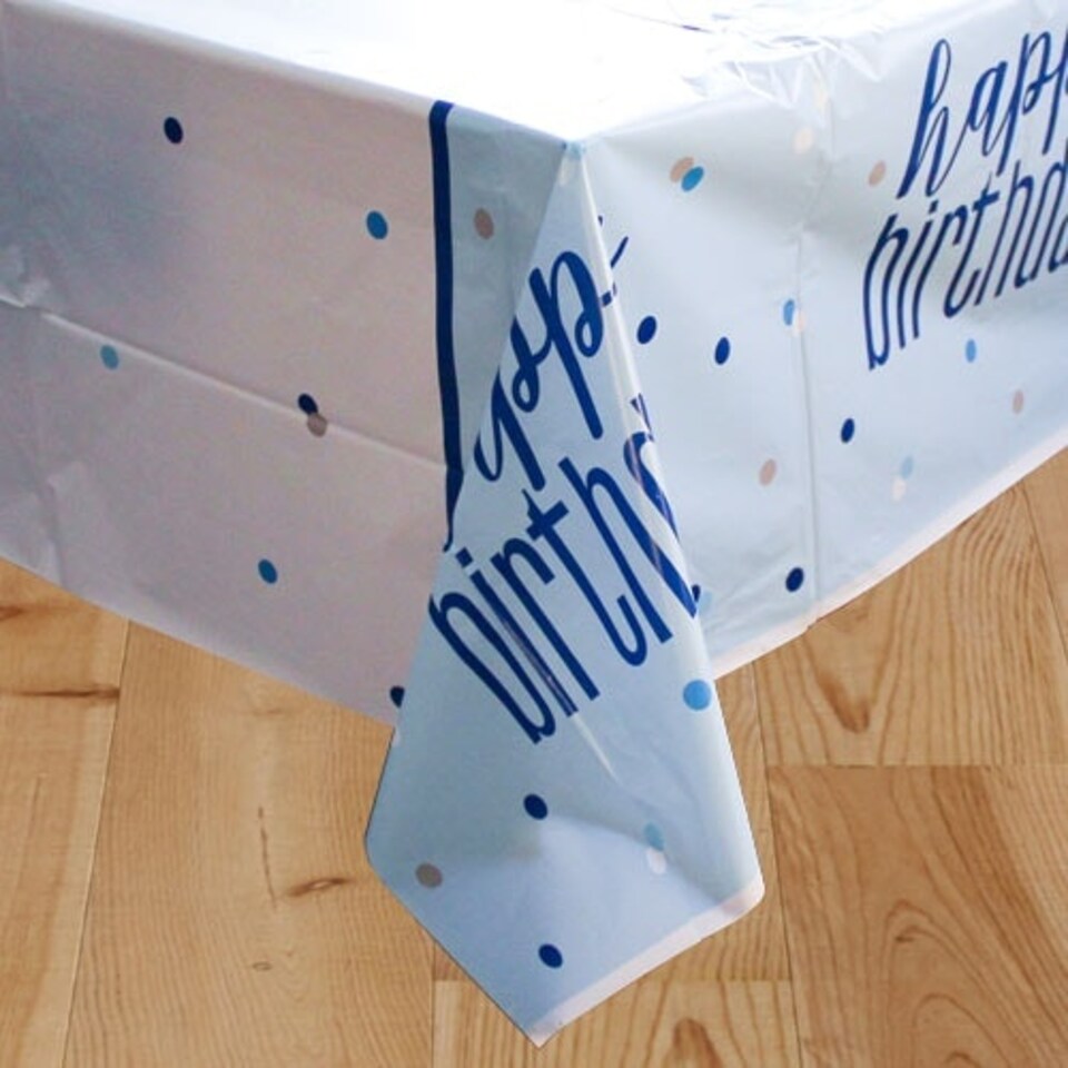 Blue Glitz Birthday Plastic Tablecover 213cm x 137cm