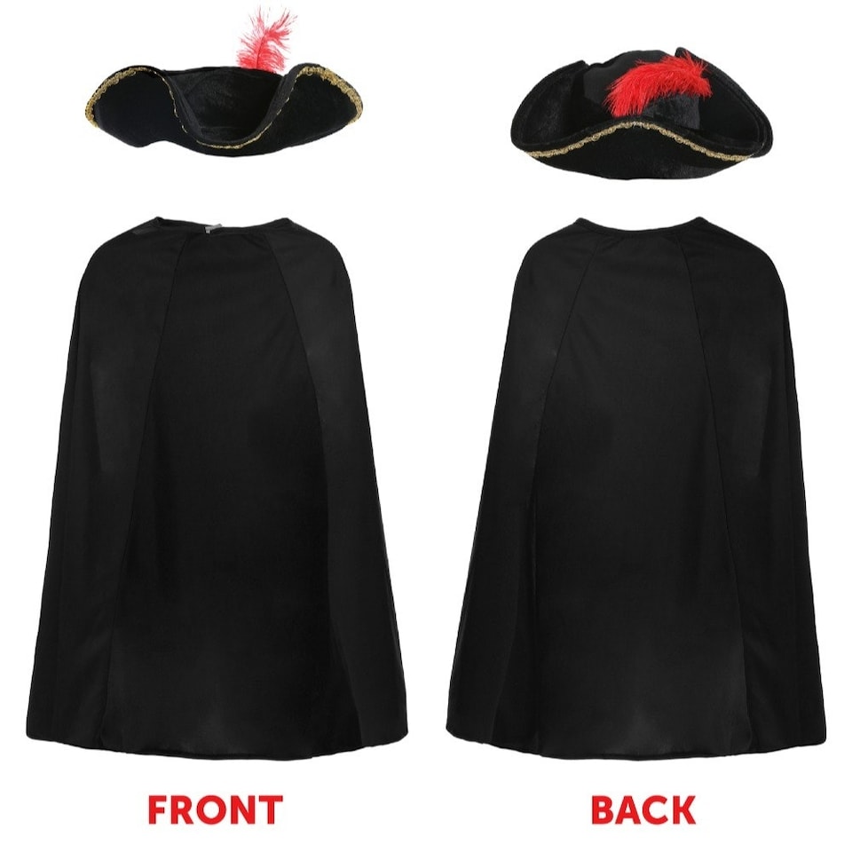 image 1 of Highway Rodent Costume - Feather Tricorn Hat, Cape, Nose & Mask Black | One Size