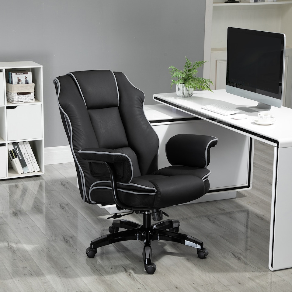 image 1 of Vinsetto Executive Office Chair, PU Leather High Back Desk Chair with Height Adjustable, Reclining Swivel Computer Chair for Home, Black