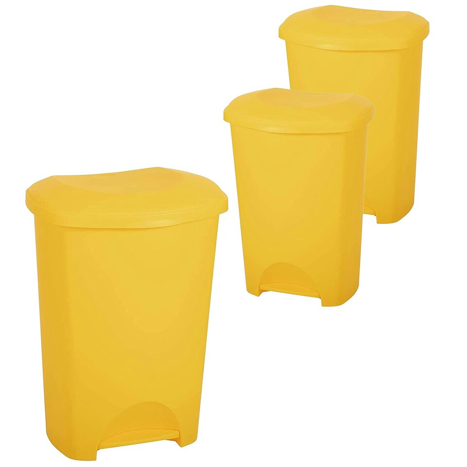 image 1 of 2 x 50L Yellow Hard Wearing Home Office Plastic Waste Rubbish Bin With Lid Yellow
