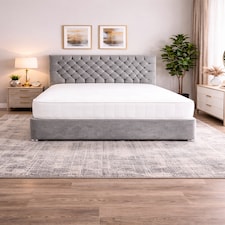 4FT6 Double Misty Silver Coniston Divan Bed Set with Headboard & Orthopedic Mattress 4 Drawers