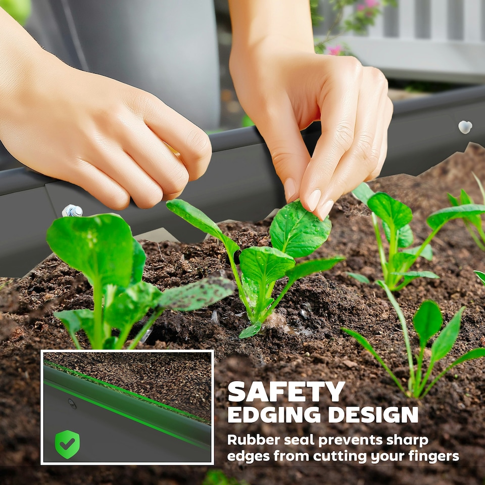 image 1 of Outsunny Set of 2 Raised Beds for Garden with Metal Plant Stakes, Dark Grey 