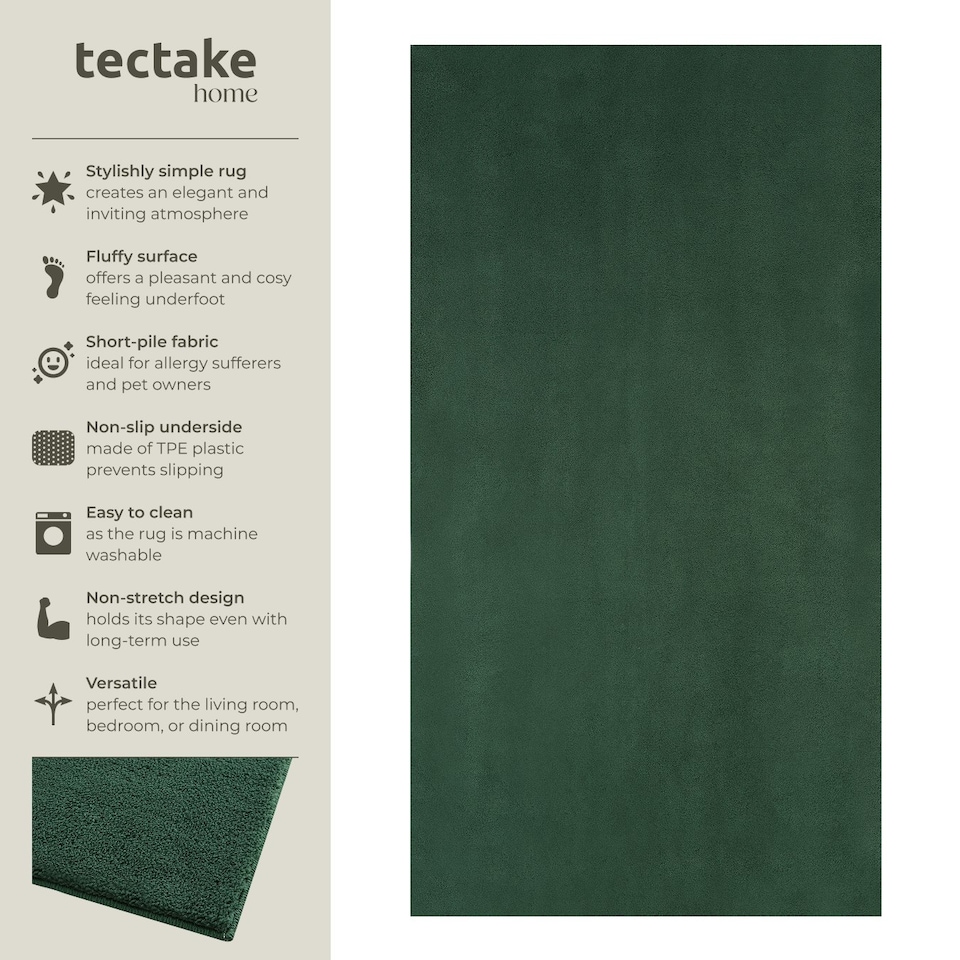 image 1 of Rug Zonelle - short pile and ultra-soft, rectangular or round Green | 80 x 150 cm