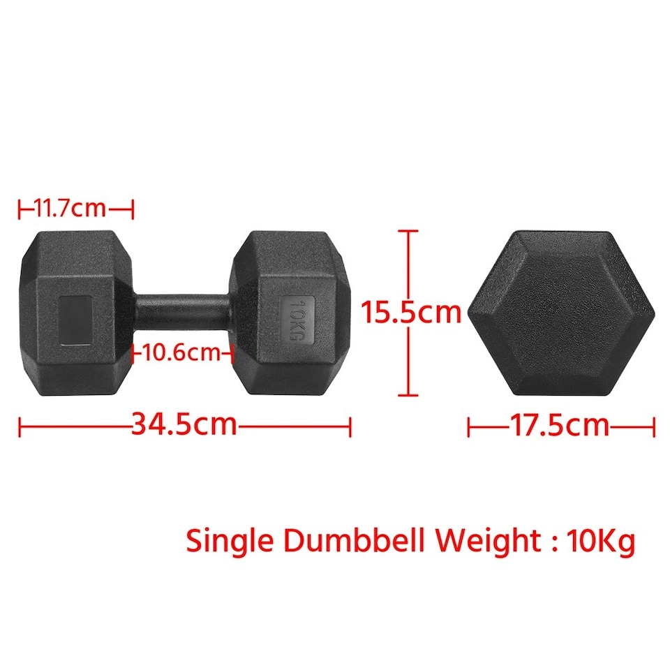 image 1 of Yaheetech 2x10kg (Sold in Pair) Hex Dumbbells Set Black