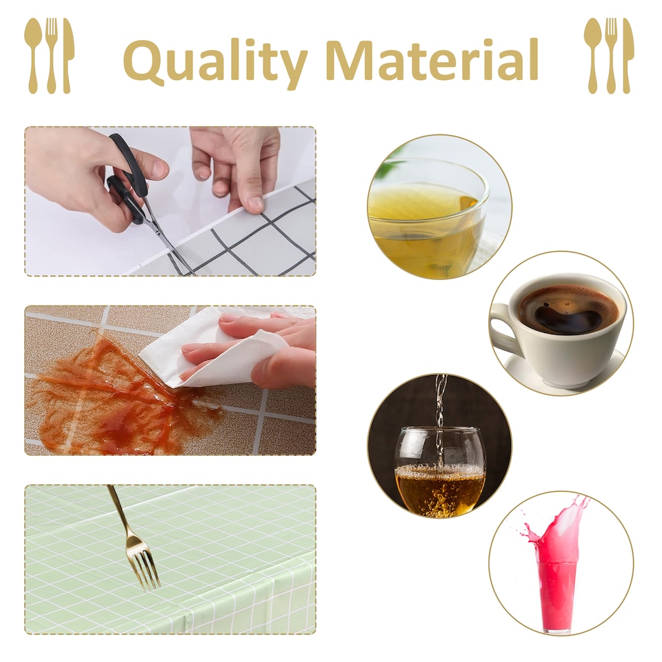 image 1 of Checkered Rectangular Tablecloth, PVC Plastic Table Cover - 137x180cm