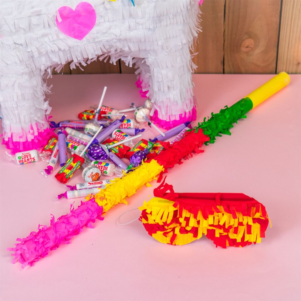 image 1 of Fax Potato Pinata Buster Stick & Blindfold Set - Rainbow