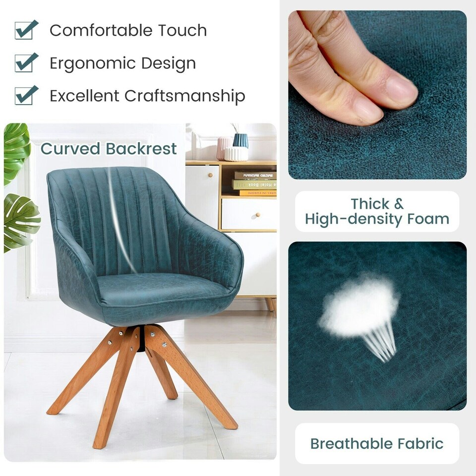 image 1 of COSTWAY Swivel Accent Chair Set of 2 Ergonomic Armchairs Blue Blue