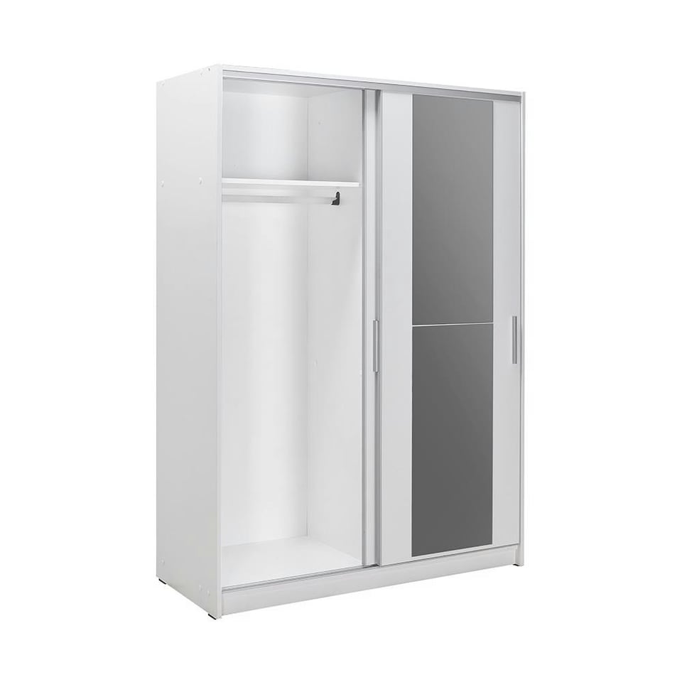 image 1 of Adore Matt White Sliding 2 Door Wardrobe 120cm with Mirror White
