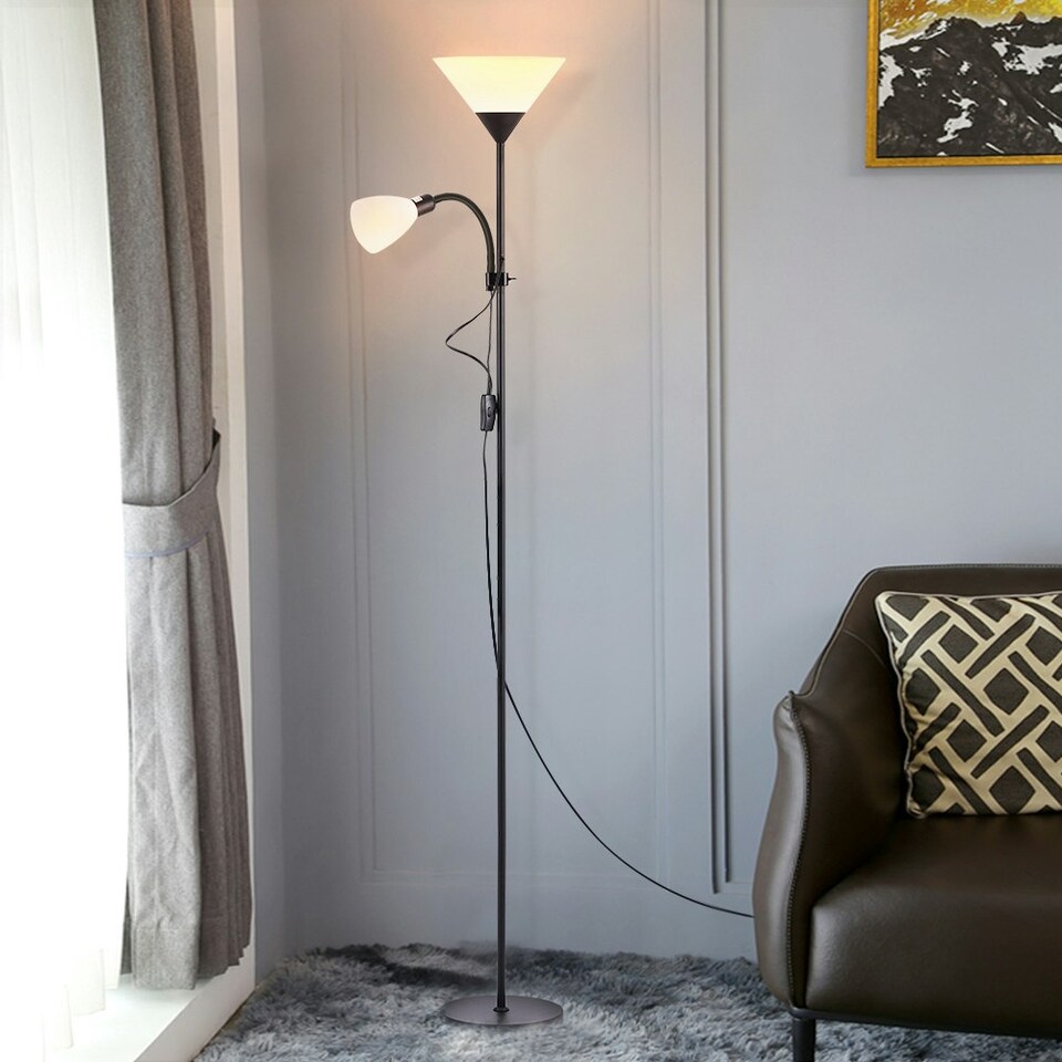 image 1 of Living and Home Modern 2 Head Standing Floor Lamp - Black Black