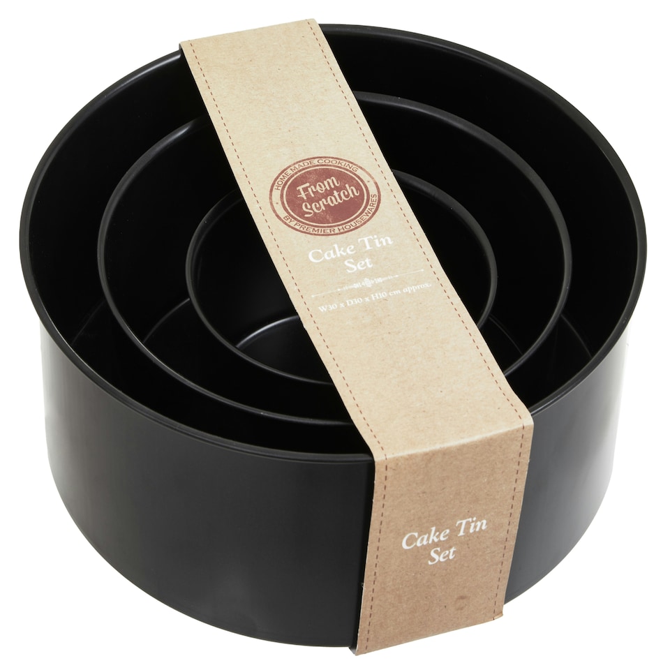 image 1 of Interiors by Premier Set of Three Round Cake Tins, Nonstick Coating Baking Tins, Black Cake Pans, Cake Tins for Everyday Use Black