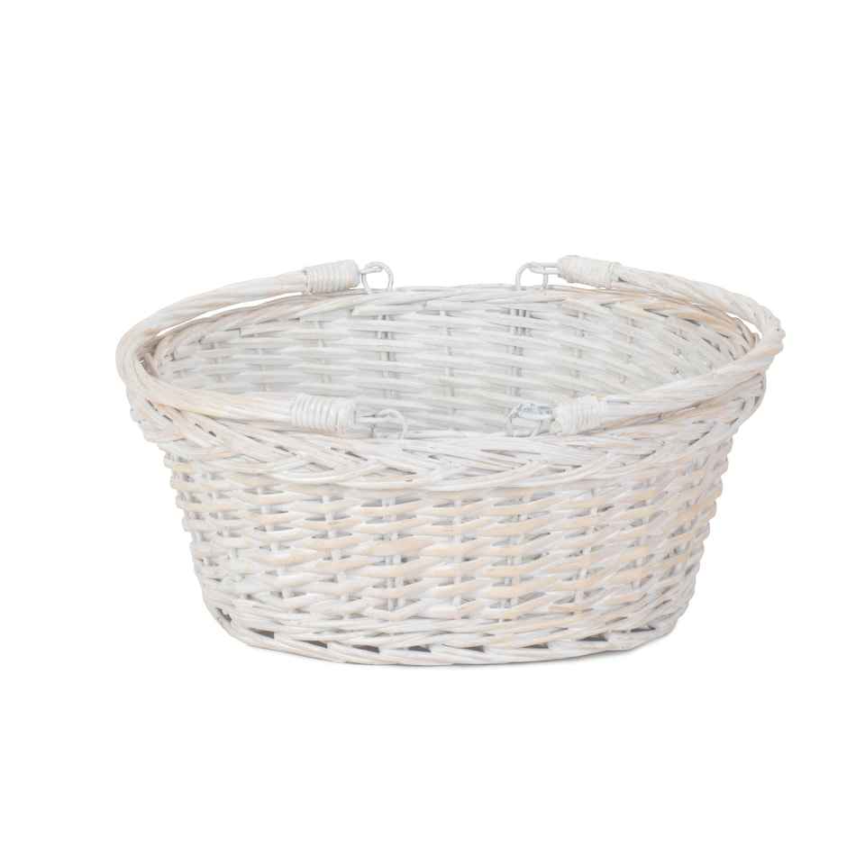 image 1 of Large White Swing Handle Wicker Shopping Basket | White | White | L