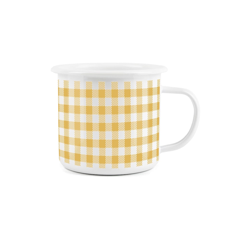 image 1 of Yellow Gingham Print Enamel Mug