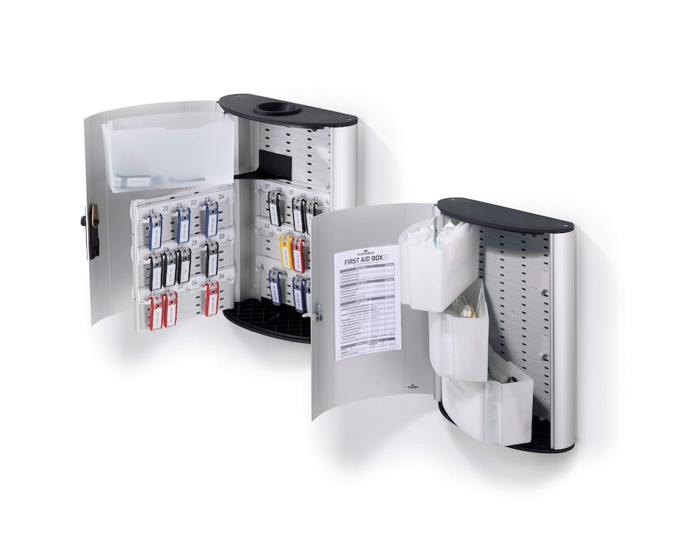 image 1 of Durable Key Safe Plus Lock Box Drop Slot | Holds 54 Keys | Includes 6 Key Clips | Silver