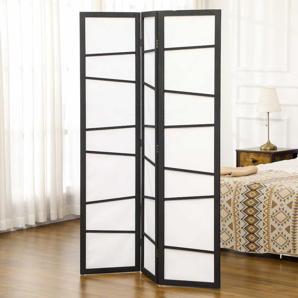 image 1 of HOMCOM Folding Room Divider 3 Panel Privacy Screen Protector with Wooden Frame