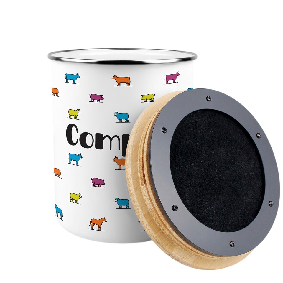 image 1 of Colourful Farm Animals Compost Caddy - Metal 2L Decorative Kitchen Food Waste Bin