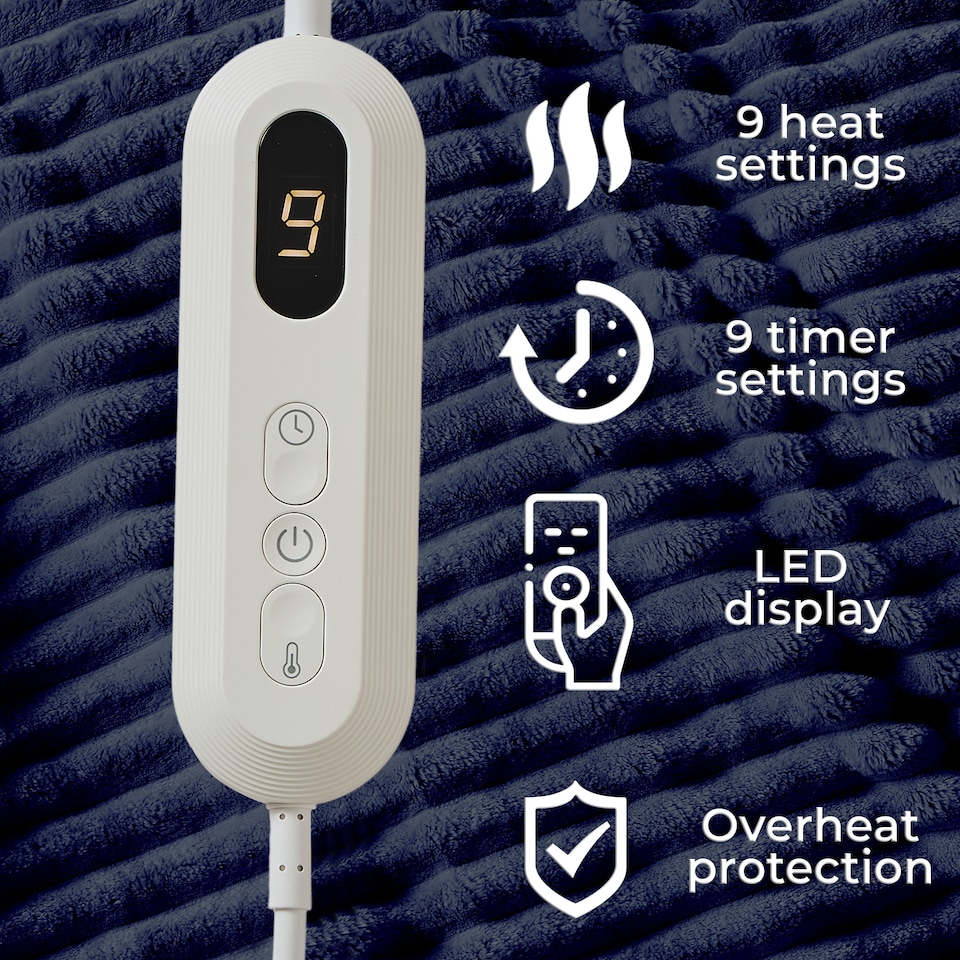 image 1 of Waffle Shaped Electric Blanket Heated Fleece Over blanket Throw Machine Washable Remote Timer Control Heat Settings | Blue | Navy