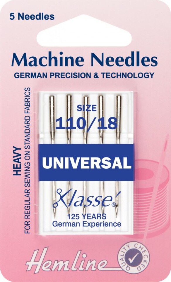 Hemline Sewing Machine Needles 110/18 for Dressmaking - per pack of 5