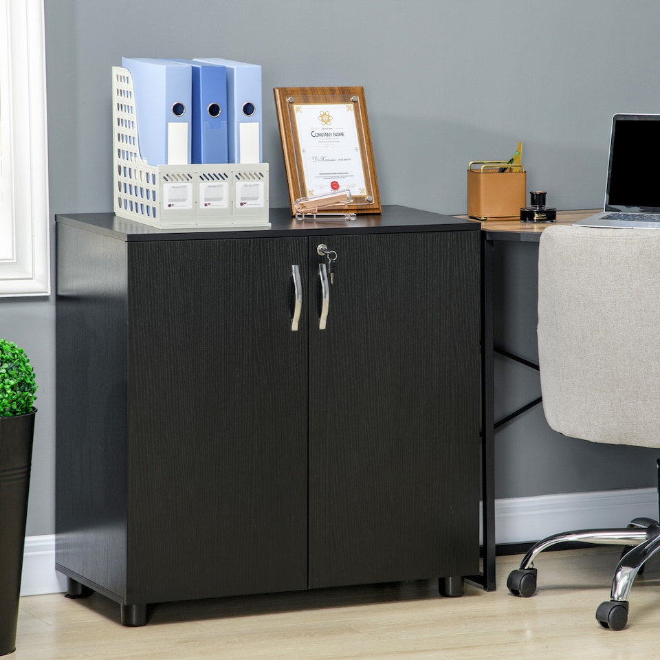 image 1 of Vinsetto Filing Cabinet with Locking Doors & Shelves, 2-Tier Lockable Storage Cabinet with 2 Keys for Home Office, 80W x 40D x 80H cm, Black