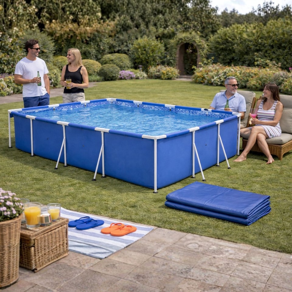 image 1 of Rectangular Frame Swimming Pool 450 x 220 x 84 cm Large Family Garden Pool with Durable Steel Frame