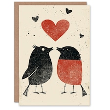 Simple Red Robin Birds Couple Love Heart Anniversary Valentines Day Card