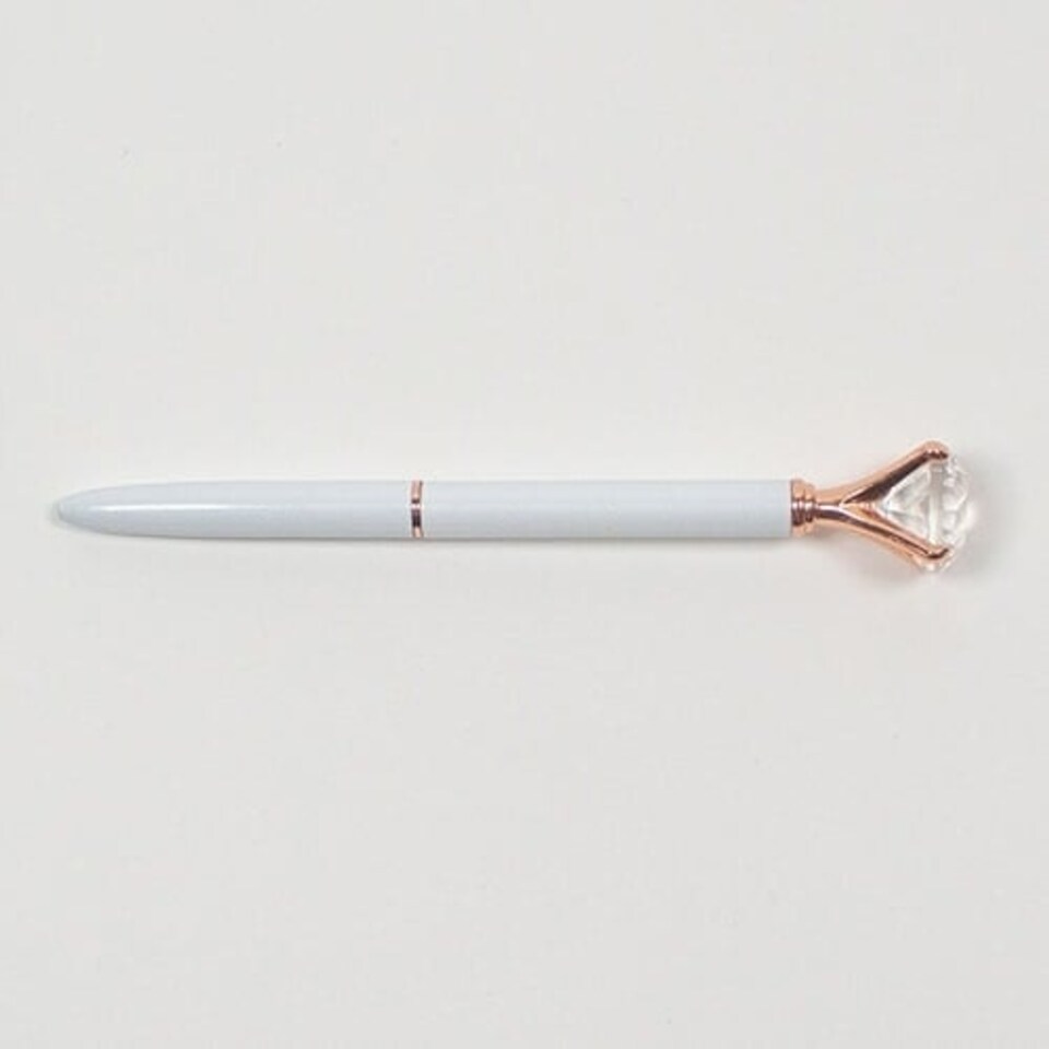image 1 of White and Rose Gold Diamond Topper Luxury Metallic Pen