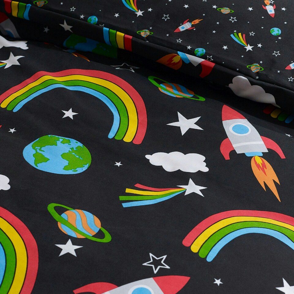 image 1 of Catherine Lansfield Rainbow Rockets Reversible Duvet Cover Set Black Black | Toddler