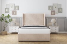 Sloomy Devonshire Sand Naples Divan Bed With Mattress No Drawers With 54" Wingback Headboard 4' Small Double | Cream | Sand | Small Double | 1