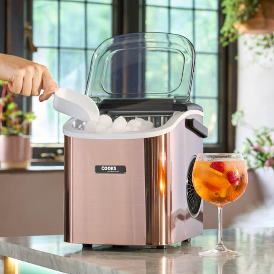 image 1 of Cooks Professional Ice Maker Machine with Scoop & 1.3L Tank - Makes 12KG Per Day | Copper