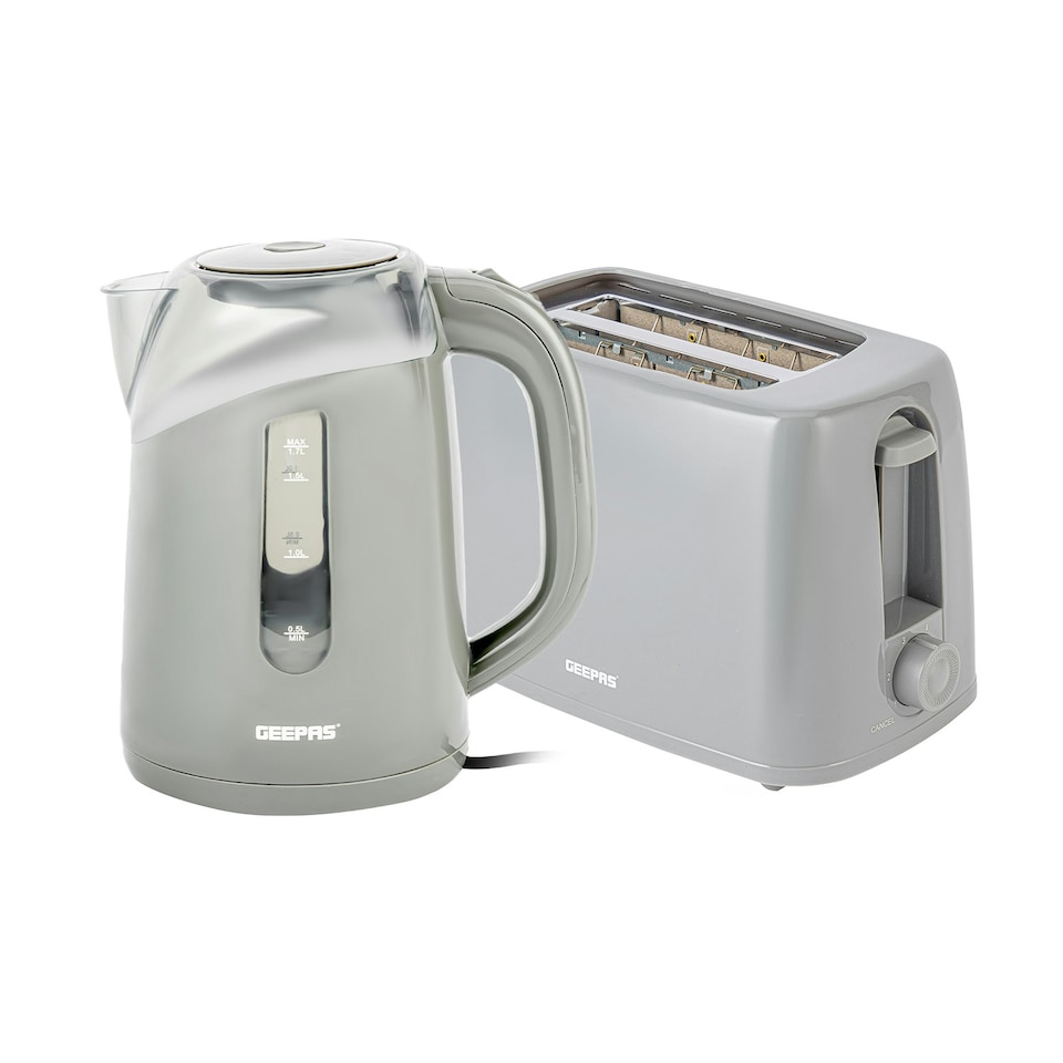 image 1 of GEEPAS 2 Slice Toaster & 1.7 L Electric Kettle Combo, Grey Grey