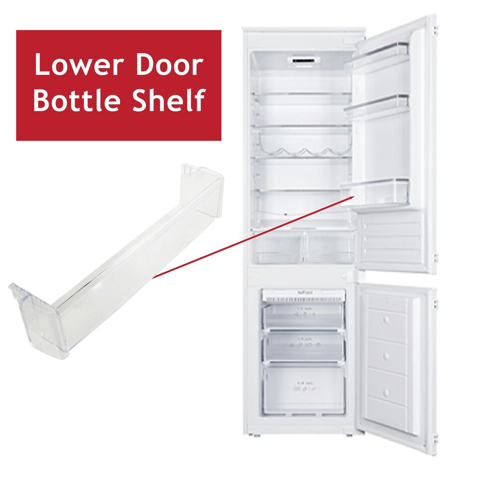 image 1 of SPARES2GO Lower Door Bottle Shelf for CDA BC2763/0 BK2963FA/0 BK3163/0 BK3163FA/0 FW852/0 FW872/0 Fridge Freezer Clear