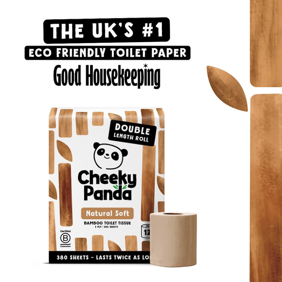 image 1 of Cheeky Panda Double-Length Natural Colour  Bamboo Toilet Paper 12 rolls 380 3 ply sheets | Brown | Size: 12 Rolls | 12