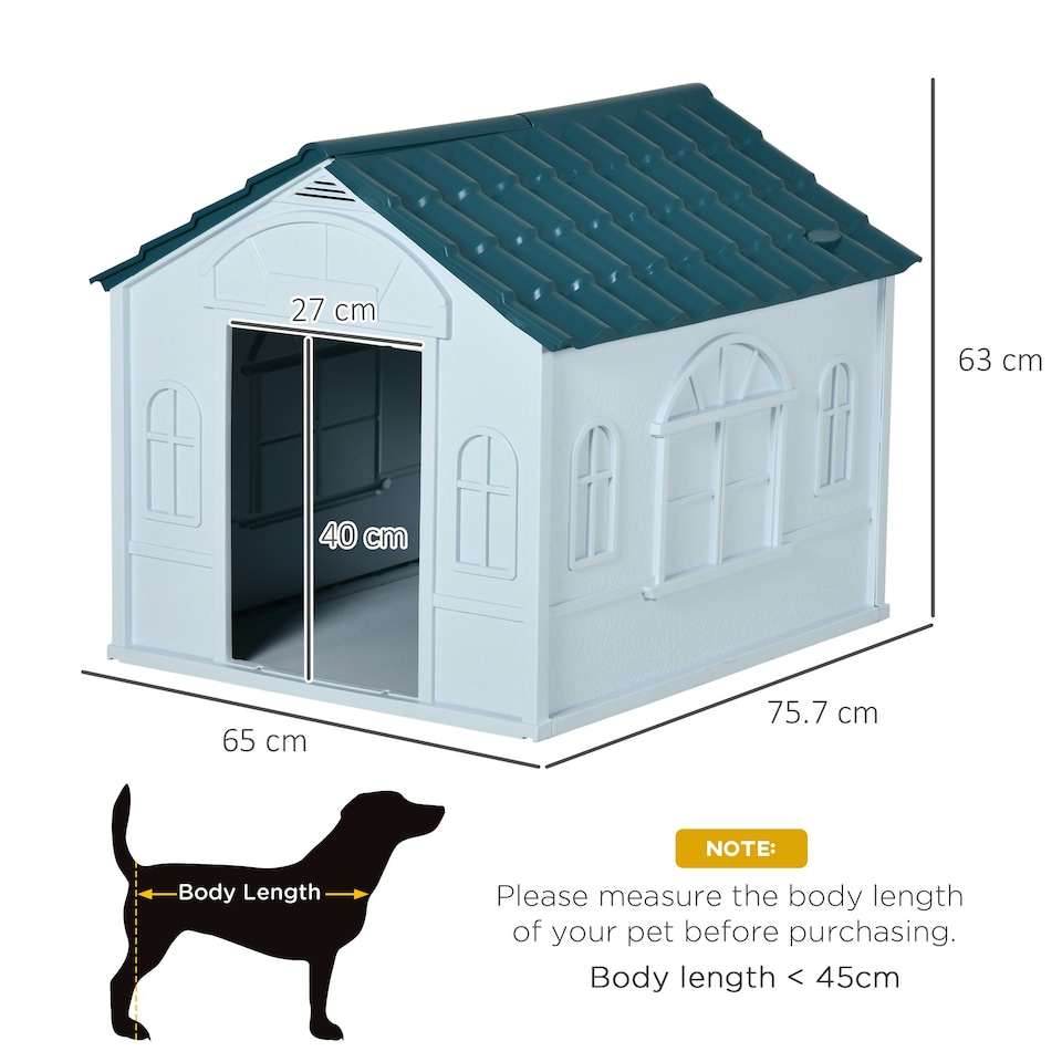 image 1 of PawHut Weather-Resistant Dog House, Puppy Shelter for Medium Dogs - Blue